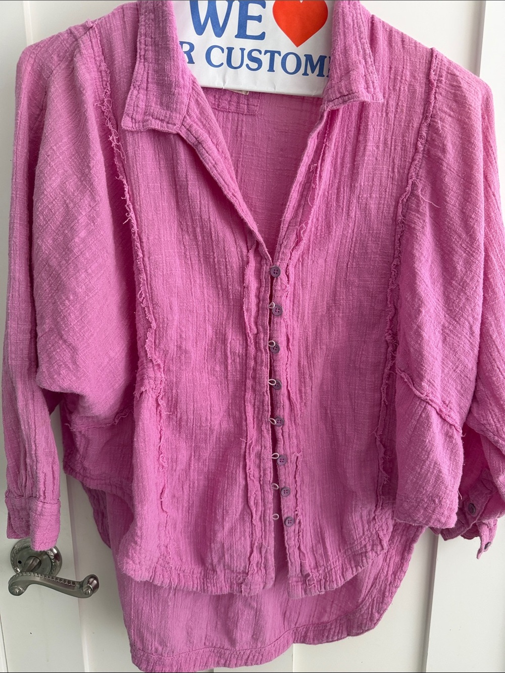 Free People We The Free Pink Button-Front Gauze Shirt- XS